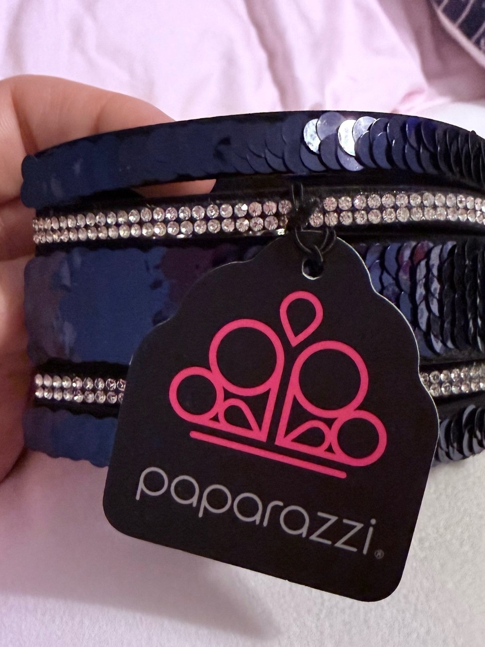 Paparazzi Navy Sequin & Rhinestone Wrap Bracelet, NWT